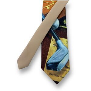 Vintage Ralph Marlin Golfclub Novelry Print Tie Golf Putter‎ Golfer Gift